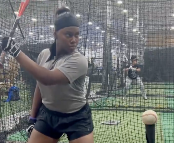 Kennedy Cuthbert, one of the top hitters in the 2028 class, works on her form