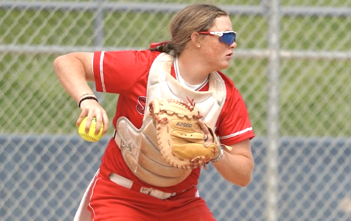 Abbi Million, a standout catcher and HOT 100 prospect with the Louisville Lady Sluggers organization, gets ready to fire to second base