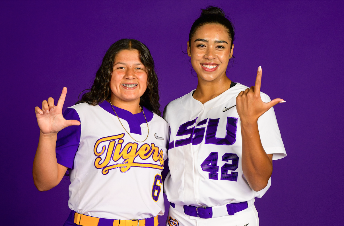 Catcher Karmen Vazque (left) and Ayla Tuua committed to LSU on their trip to the SEC school this weekend