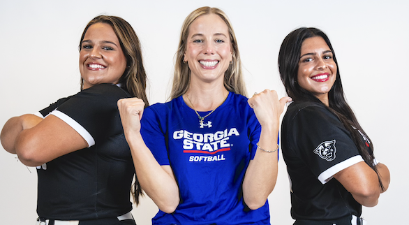 Georgia State Panthers Head Coach Becca Mueller Owens (center) flanked by top recruits Catalina (left) and Angelina Baronci.jpg