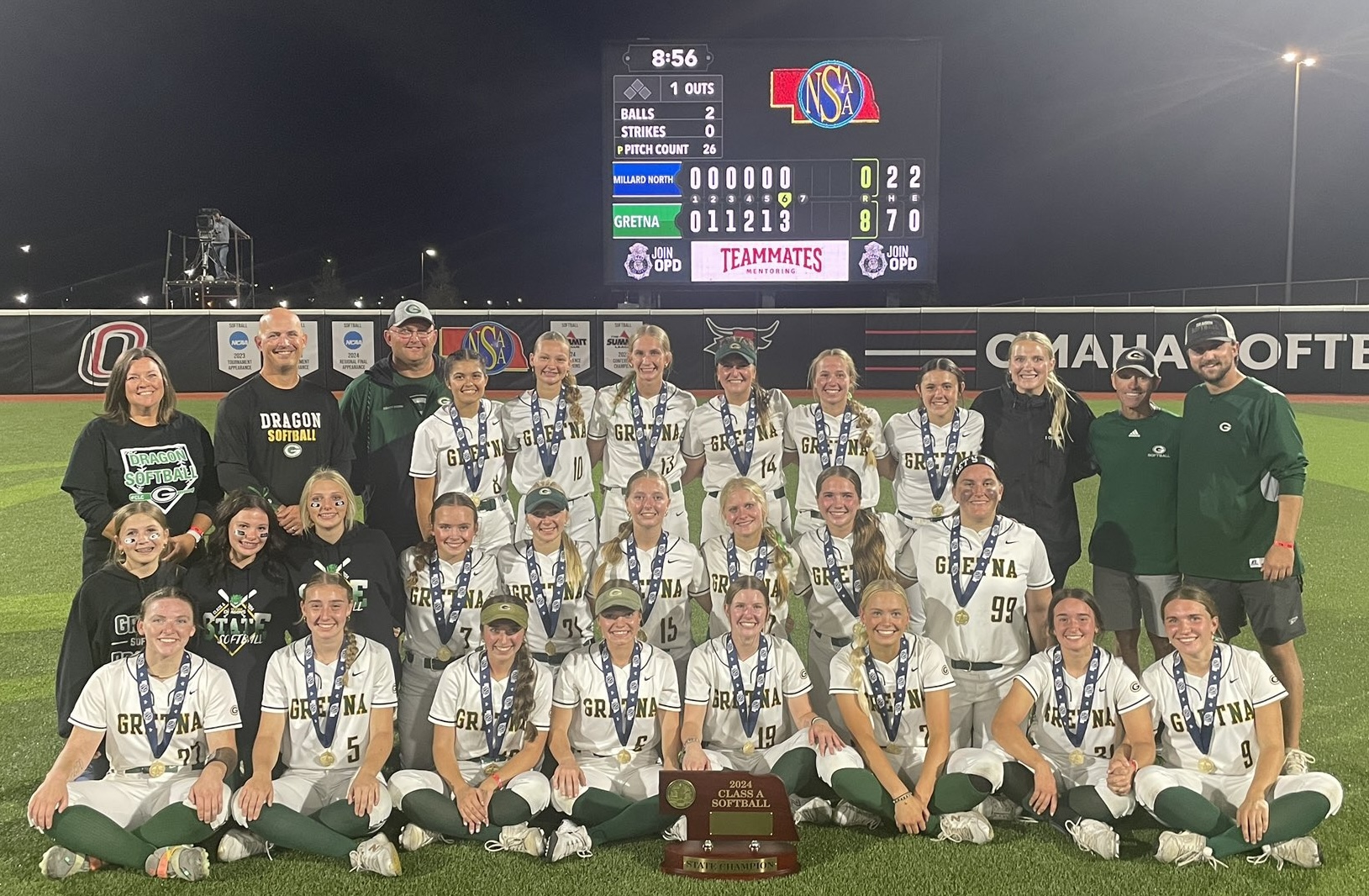 The Gretna Dragons won the 2024 Nebraska Class A State Championship and were named No. 1 in the final Summer:Fall NFCA High School Team Rankings. Photo - Gretna Softball