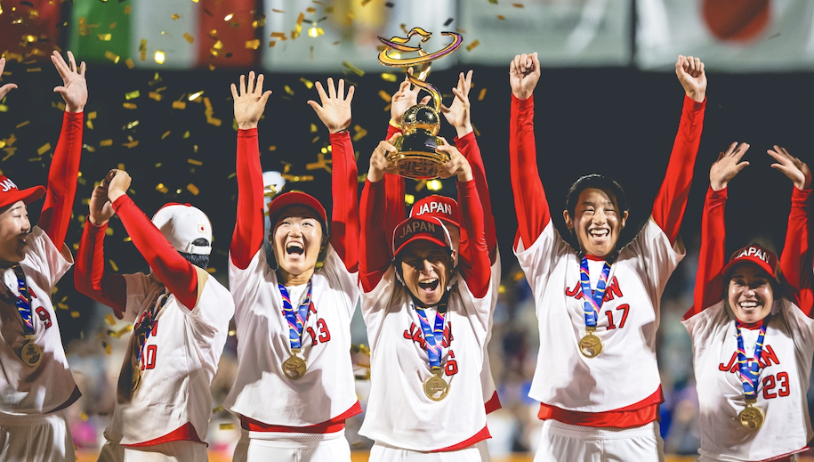 Japan celebrates after beating USA 6-1 in the World Cup Championship Finals in July 2024. Photo by WBSC.jpg