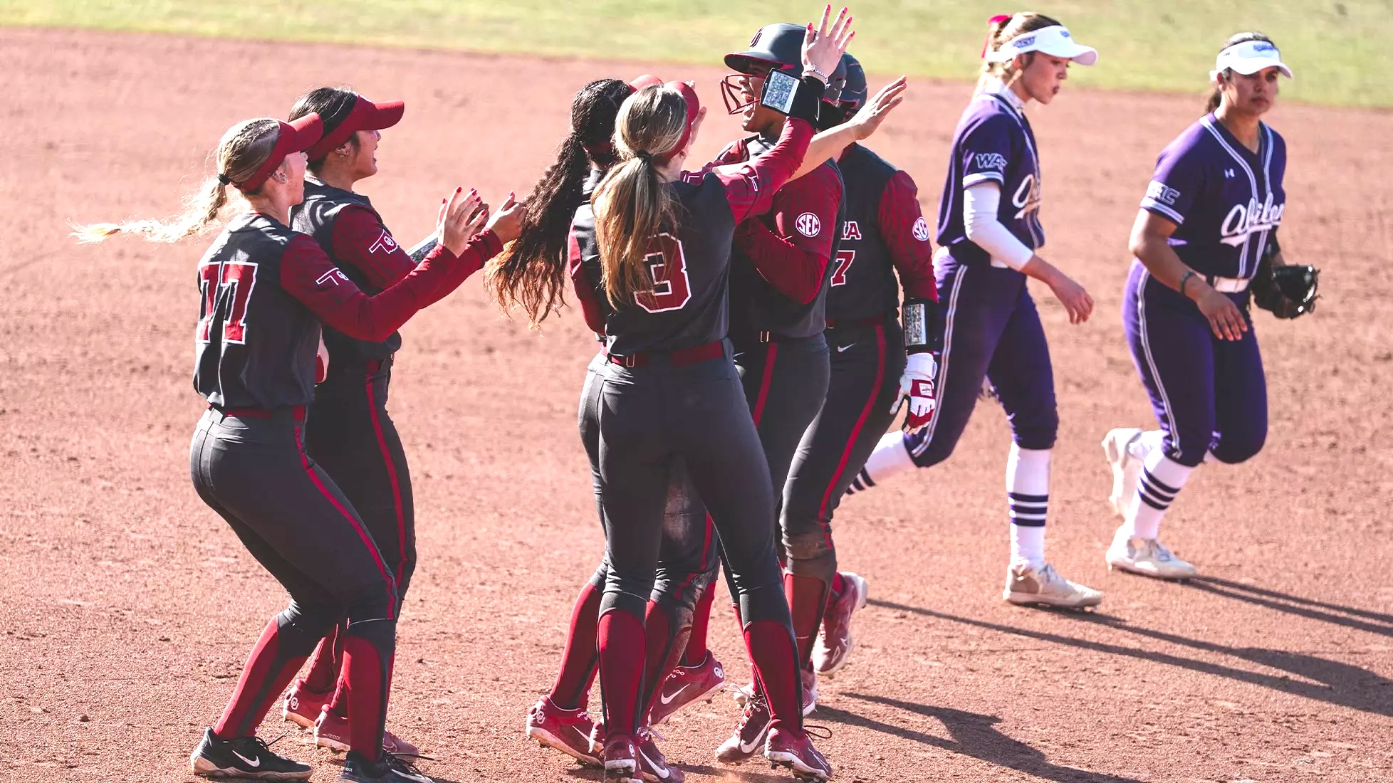 Oklahoma ran its record to 12-0 after a sweep of its home-opening weekend tournament in which Kasidi Pickering and Cydney Sanders each compiled seven RBIs. Photo - Peyton Martin:Univ. of Oklahoma copy