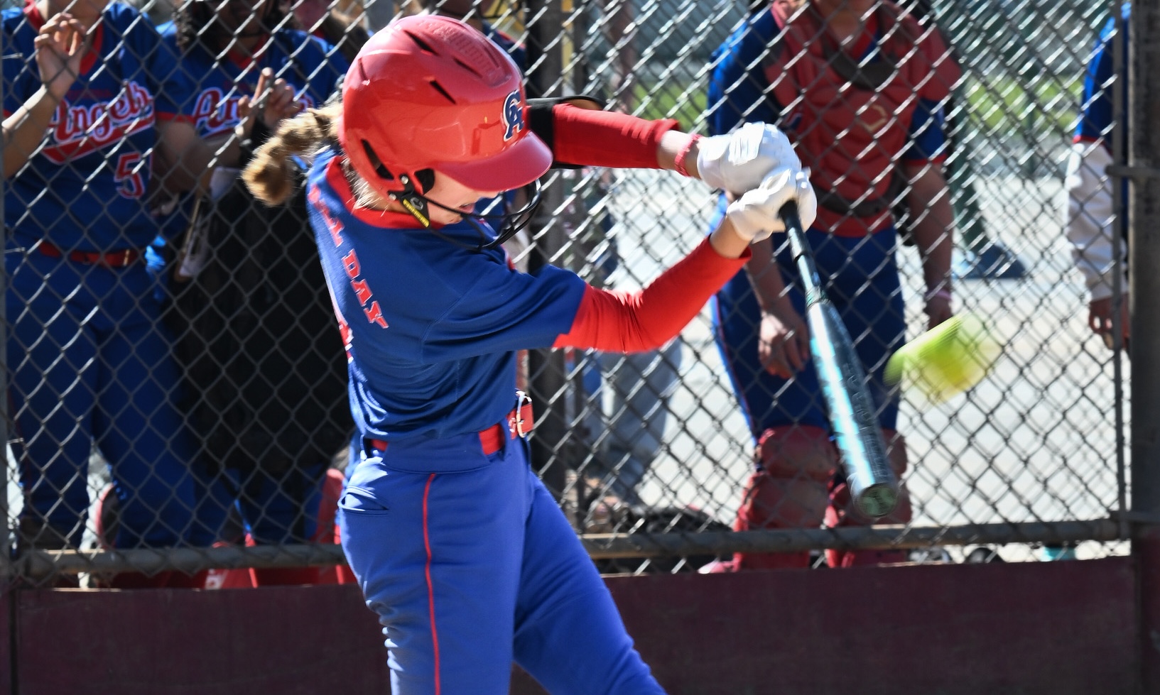 Peyton Guthrie connects on the pitch in one of her first games with the Angels before an injury put her on the injured reserve list