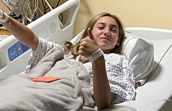 Grace Lombardi at JFK waiting for surgery.