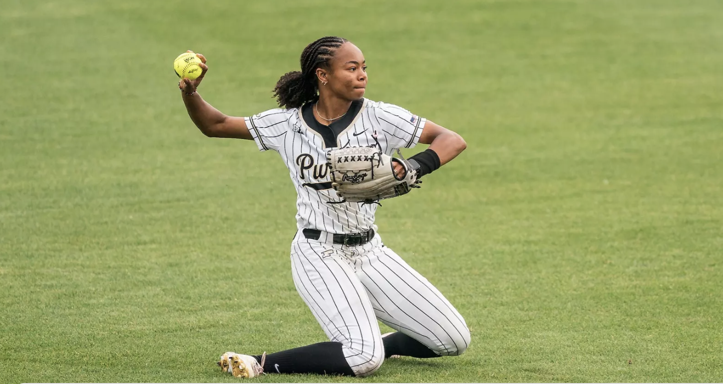 Moriah Polar was on the All-Big Ten Defensive Team as a freshman, but a scary outfield collision on Saturday led to a visit to the ER. Photos from Purdue University
