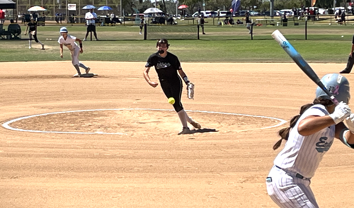 Action on Friday at the Huntington Beach Sports Complex included the Explosion - Kim:Sauders team in 14U Premier (batting)