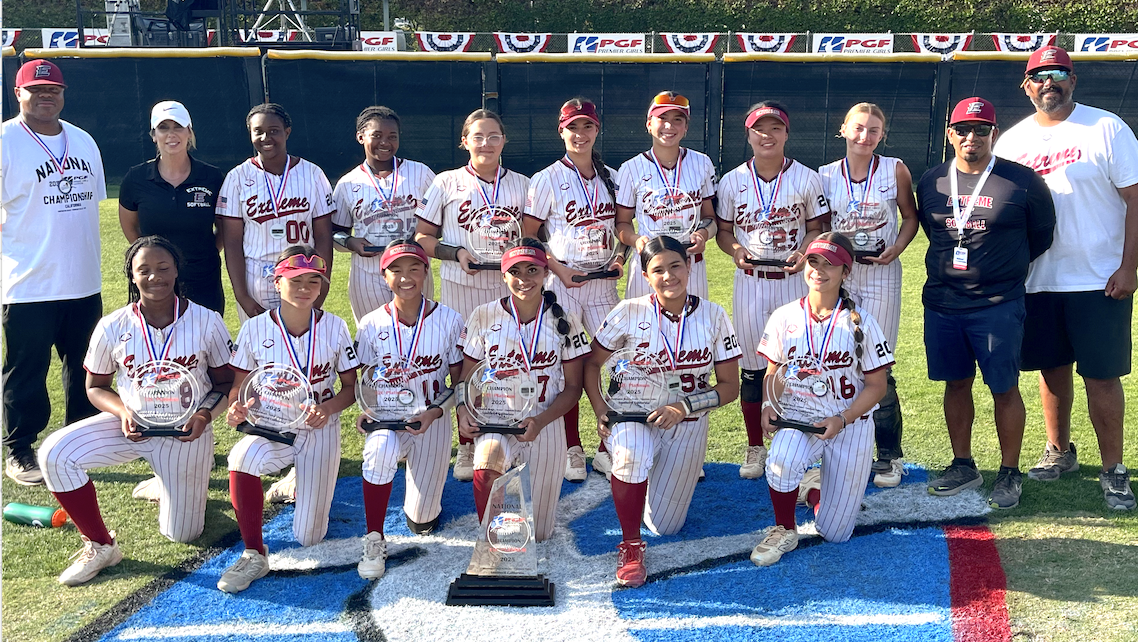 The Extreme 2030 team poses after its PGF 12U Platinum title on Saturday
