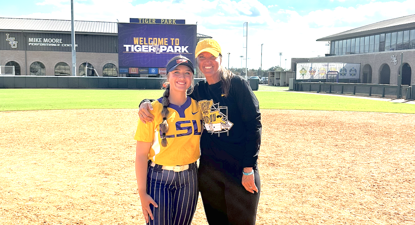 Bryli Seifert at an LSU camp with Tigers head coach Beth Torina