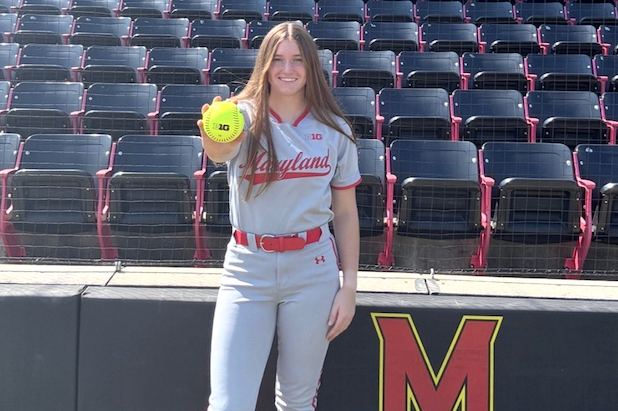 Izzy Cino, a 2027 infielder with Intensity Premiere KOD, shows she is proud to be a Maryland Terrapin commit