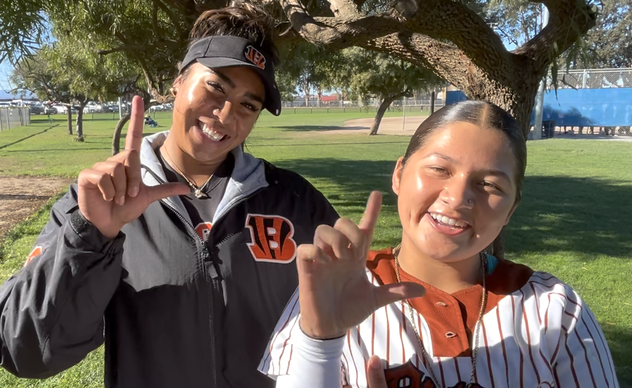 Ayla Tuua & Karmen Vasquez enjoy time together at the PGFU Ultimate Challenge held Halloween Weekend in Salinas, Calif. FLASHING LSU SIGN!!!!!
