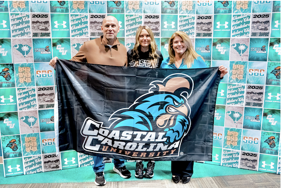 Kerri Langiff with her parents after committing to Coasta Carolina