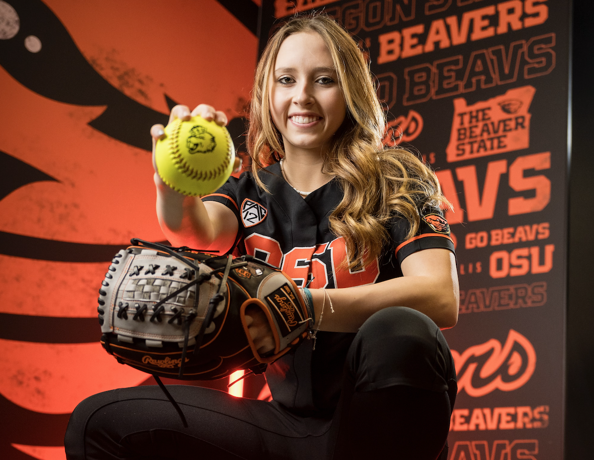 Amelia Strueber is a freshman at Oregon State and is also a published author with a book on Amazon covering softball recruiting topics.