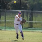 Avery Kate (AK) Wangaard, a Top 10 outfielder in the Class of 2031, makes a throw from the outfield for her Birmingham Thunderbolts - Tennyson team,
