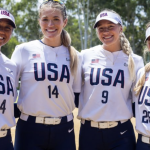 The Team USA pitching staff didn't give up a run in four games and only two hits! Pictured (l-r) - Megan Faraimo, Montana Fouts, Karlyn Pickens and Kelly Maxwell.jpg