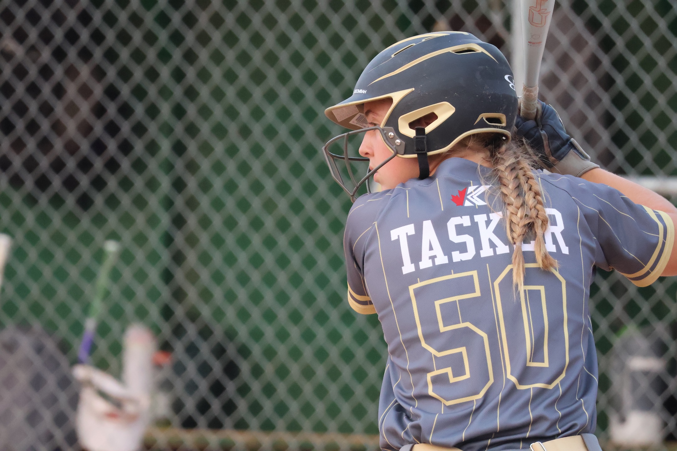 Natalie Tasker in the box hitting at the U17 Nationals in Warman, Saskatchewan (2025)