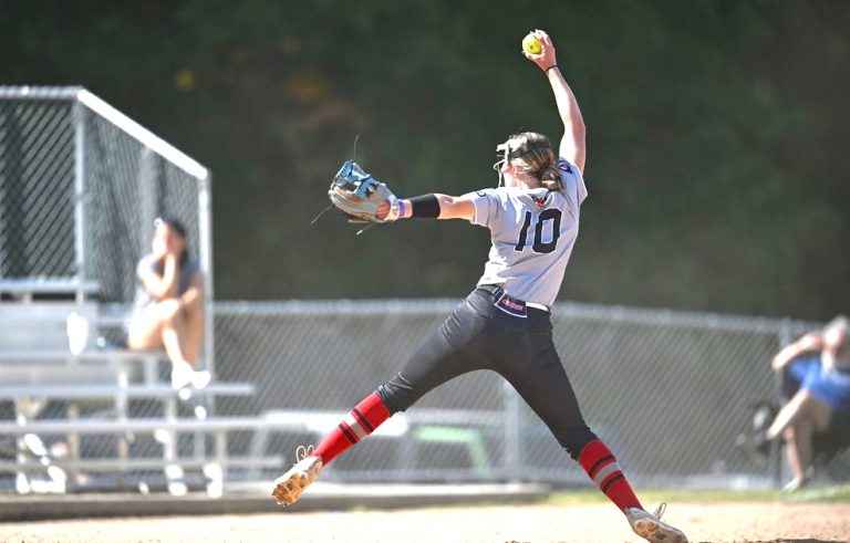 ACTION - 77 - Haile Lathrop, a 2030 pitcher from New Milford, Conn., pitches fpor the Cpnnecticut Charge 14U Gold team
