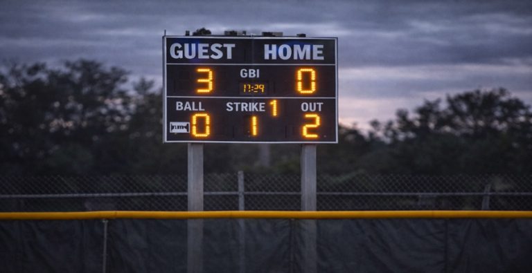 Scoreboard with guest 3, home 0