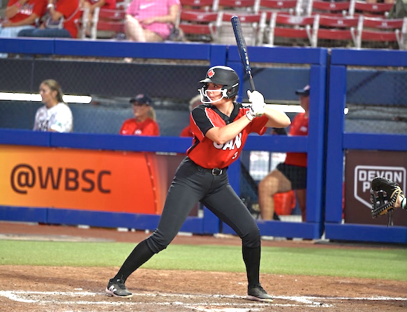 Serena DAmico at bat for U18 Team Canada at the WBSC World Cup (Canada vs. USA game) in 2025