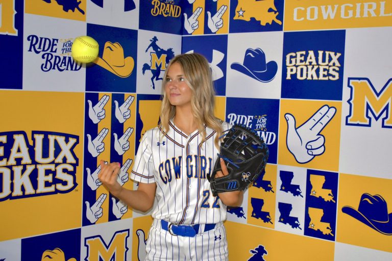Mallory Carver is a 2027 catcher with Texas Bombers - Serie who has won four state titles playing for Calvary Baptist Academy in Shreveport, Louisiana