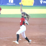 Rachel Clegg pitching against Team USA at the WBSC U-15 Women's Softball World Cup 2025 in Italy