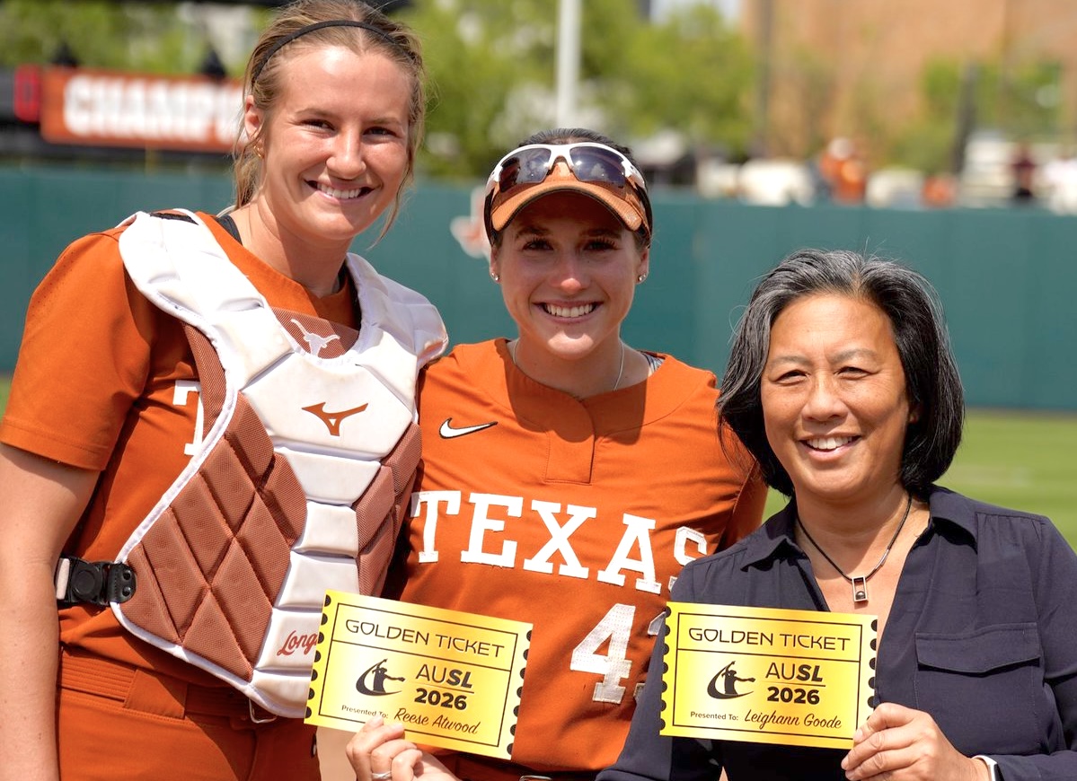Texas teammates Reese Atwood and Leghann Goode received their Golden Ticket invites together on Saturday, March 28, 2026 as given by Commissioner Kim Ng