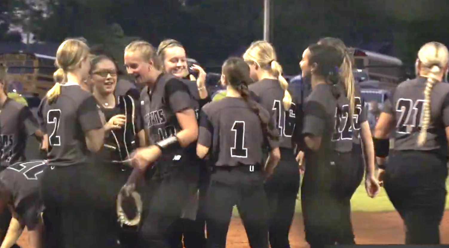 The No. 1-nationally ranked South Warren Lady Spartans celebrate after the Friday night win over No 22 Green Hill (Mt. Juliet, Tenn.)