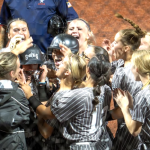 The South Warren High team celebrates after one of the three home runs hit the big win over Orange Beach High Thursday night