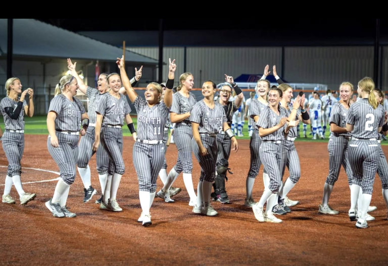 The South Warren players celebrate after closing out the impressive 6-1 win over Orange Beach High thursday evening