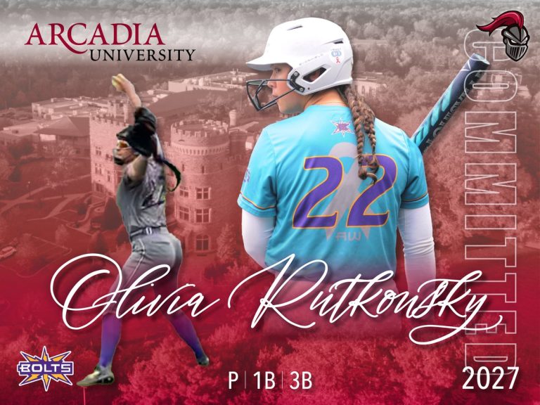 Junior pitcher and corner infielder Olivia Rutkowsky from North Burlington, NJ will play for Arcadia University, a DIII program in Glenside, Pennsylvania
