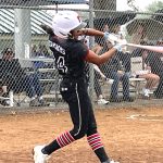 Katelynn Serratos of Firecrackers RTY Premier Red 2029 at the plate... she'd homer in the last play before a massive downpour would stop action on Thursday morning GOOD!!!!!!!!!!USE!!!!!
