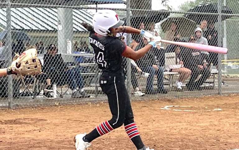 Katelynn Serratos of Firecrackers RTY Premier Red 2029 at the plate... she'd homer in the last play before a massive downpour would stop action on Thursday morning GOOD!!!!!!!!!!USE!!!!!
