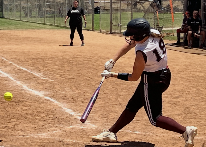 Dulcie Cleeland of NW Bullets 16U Dawson:Muir connects for an RBI on a fielder's choice