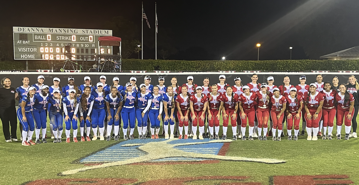 The East & West teams after the 2026 PGF Seniors All-American Game on Saturday, July 25 at Bill Barber Memorial Stadium in Irvine, Calif