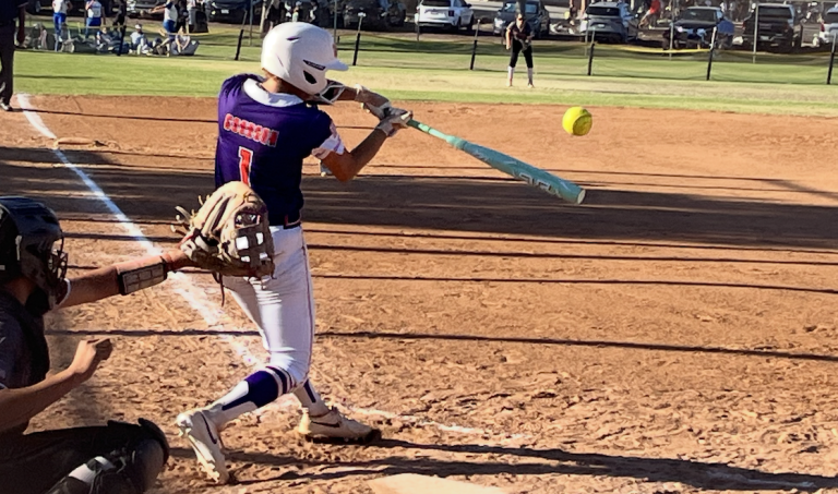 Tinley Goodson hit this pitch for a home run in her Unity 16U - Amsler:Johnson team game on Wednesday