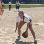 Emma Knight of Boston College demonstrates proper infielder footwork at the Canadian Elite Softball Camp on Wednesday in Ontario, Canada