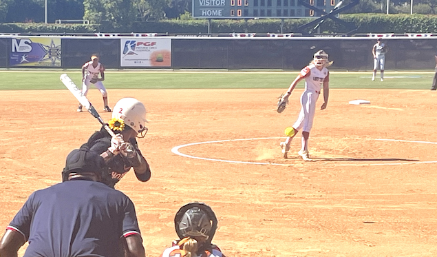 Lauren Klomp pitches in the top of the 3rd inning for the LTG Lions in the PGF 14U Premier Nationals against the Hotshots - Torres:Seneca team
