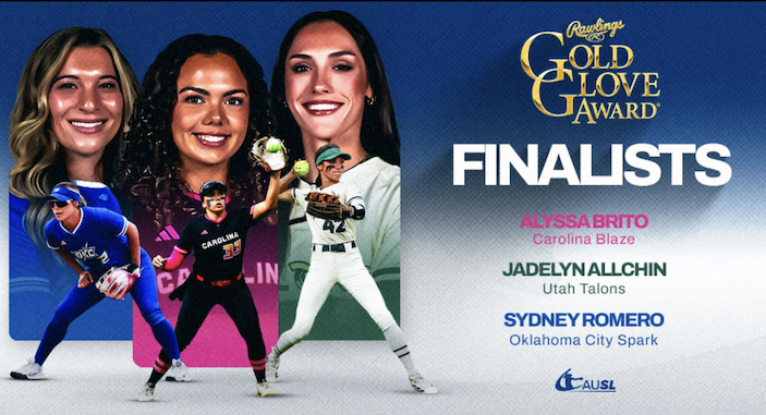 The AUSL announced on Wednesday that (l-r) Sydney Romero, Alyssa Brito and Jadelyn Allchin are the 2026 Rawlings Gold Glove Finalists