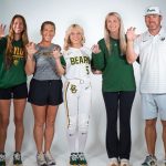 Krimson Calhoun (middle), ranked No. 9 in the 2028 HOT 100, joins the Baylor family in making the Bear Claw signal