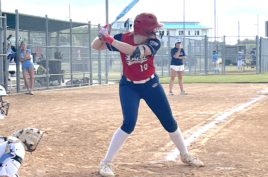 Macee Walters at the plate this weekend at the Texas Blaze Jamboree. The outstanding 2029 1B is one of the top power hitters in her class and will see her recruiting explode over the next year