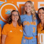Reagan Eldred, the No. 1-ranked player in the Line Drive Media 2028 HOT 100, committed on her campus visit to Tennessee today. Here, she is pictured with the Vols coacing staff