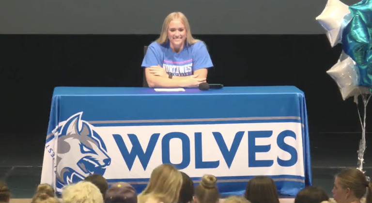 Sophia Schlader at her scbool press conference where she announced she has committed to the University of Oklahoma