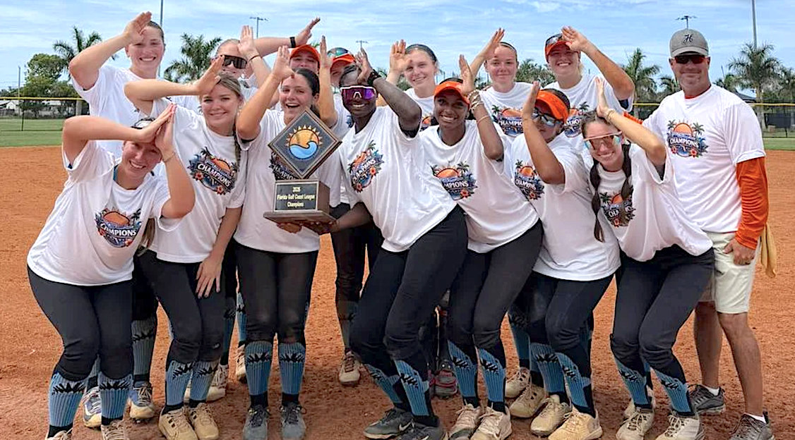 The Siesta Key Phinz team celebrates after winning the 2026 FGCL tournament championship on July 11